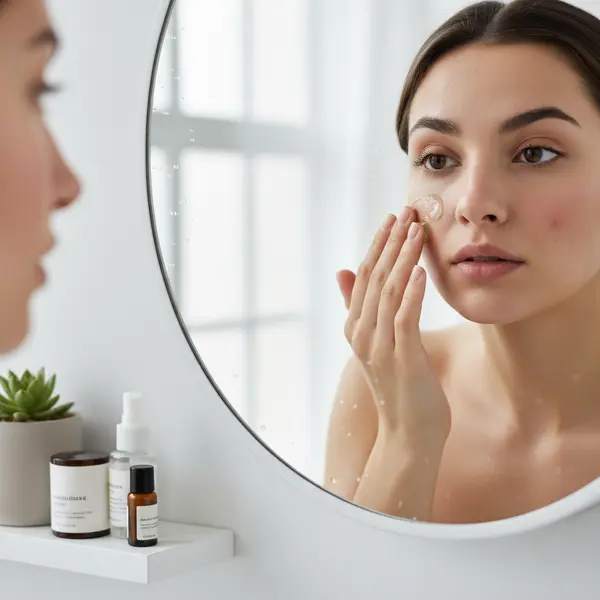 Application de gel d'aloe vera sur une peau acneique du visage