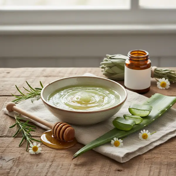Bol avec gel d'aloe vera et miel pour preparer un masque visage naturel