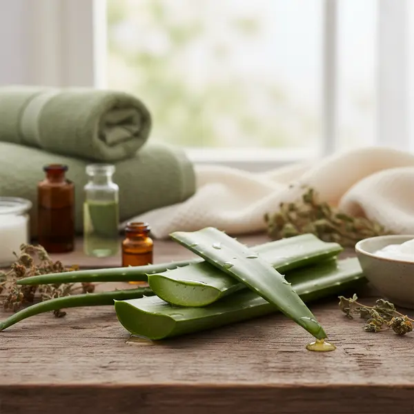 Coupe transversale d'une feuille d'aloe vera montrant le latex jaune