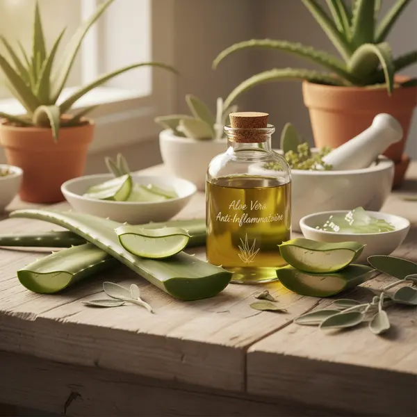 Gel d'aloe vera applique sur une peau rougie illustrant son effet anti-inflammatoire