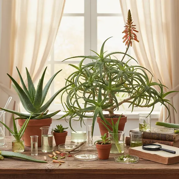 Plant d'aloe arborescens en pleine floraison avec ses epis rouges caracteristiques