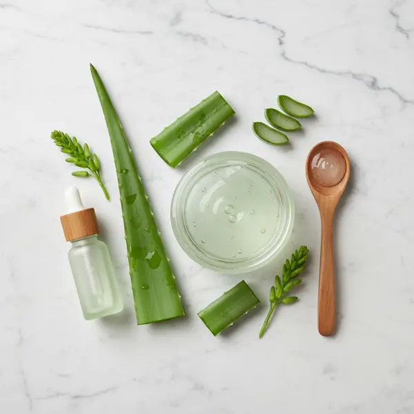 Gel d'aloe vera transparent sur les doigts pret a etre applique