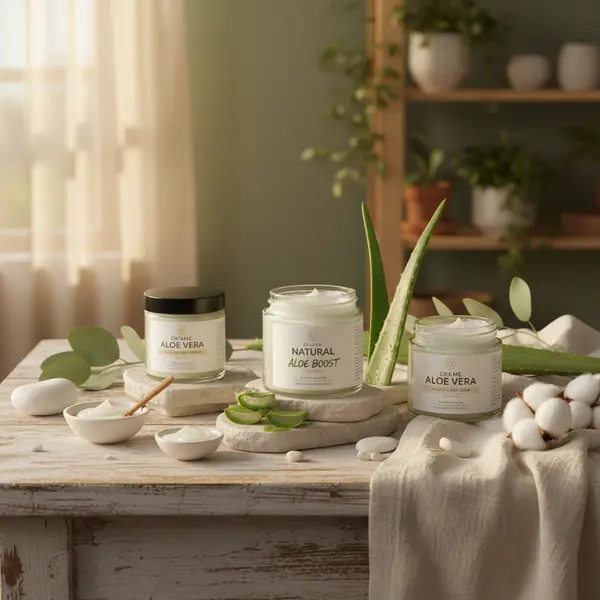 Différentes crèmes à l'aloe vera pour le visage et le corps