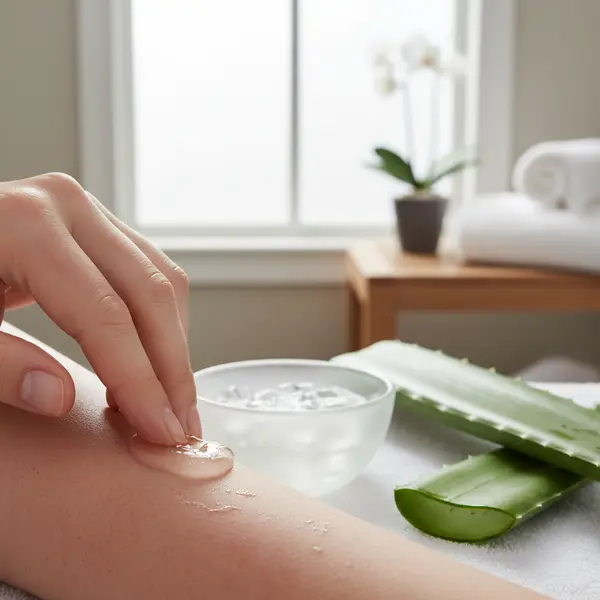 Application de gel d'aloe vera sur une plaque d'eczema au niveau du bras