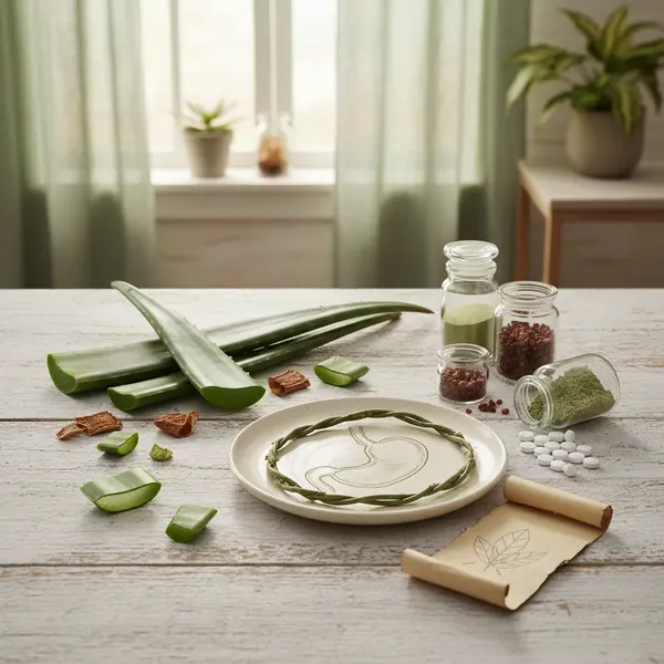 Feuille d'aloe vera coupee avec un symbole d'avertissement