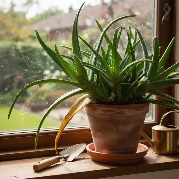 Feuille d'aloe vera jaunie comparee a une feuille saine verte