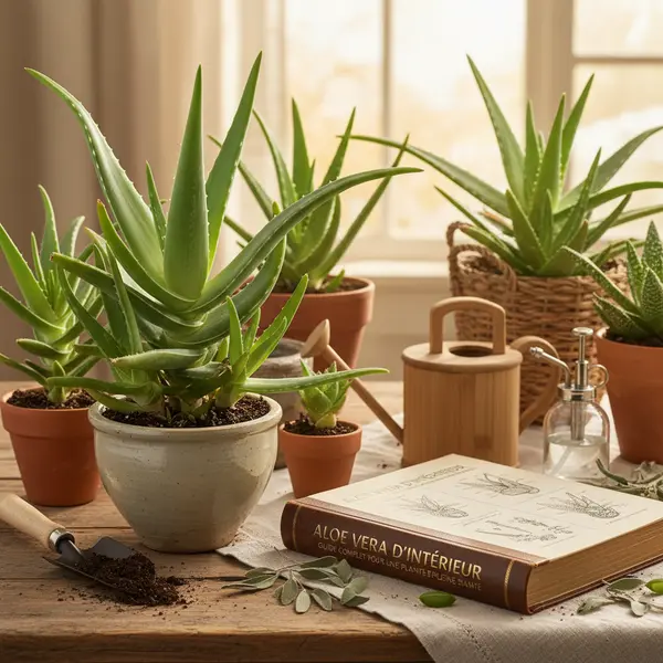 Aloe vera en pot installe sur un rebord de fenetre lumineux