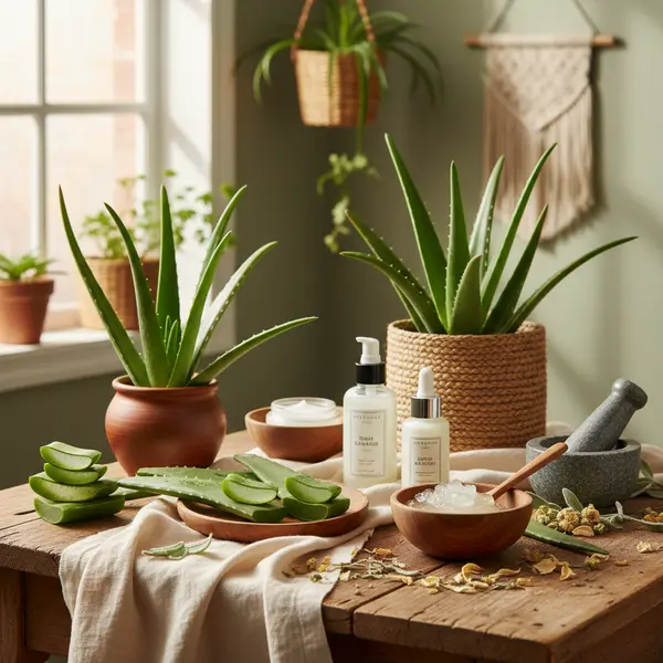 Application de gel d'aloe vera sur une peau seche pour l'hydrater naturellement