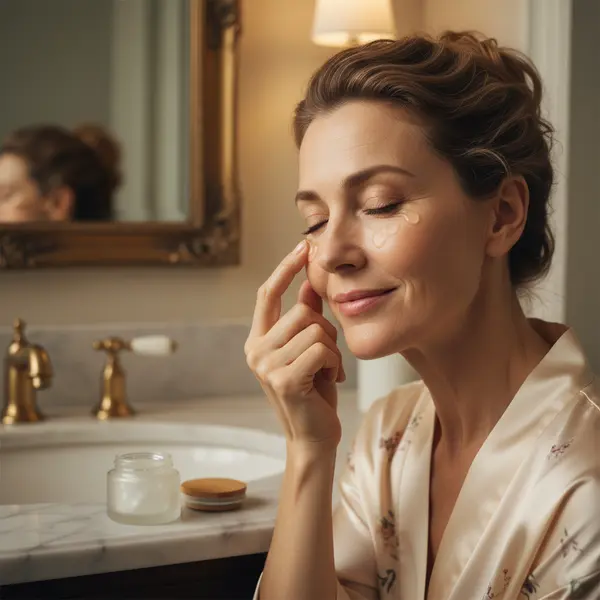 Femme appliquant du gel d'aloe vera sur les rides du visage