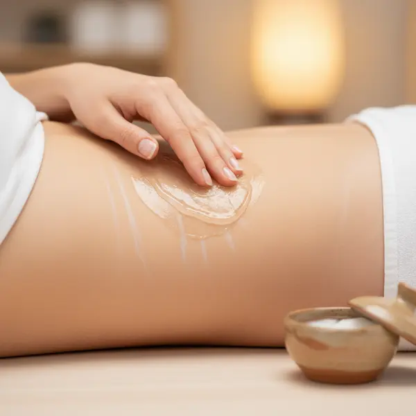 Application de gel d'aloe vera sur des vergetures au niveau du ventre