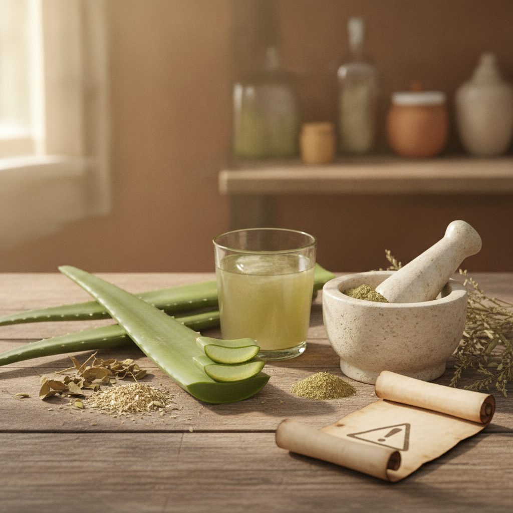 Feuille d'aloe vera coupee montrant le latex jaune contenant l'aloine