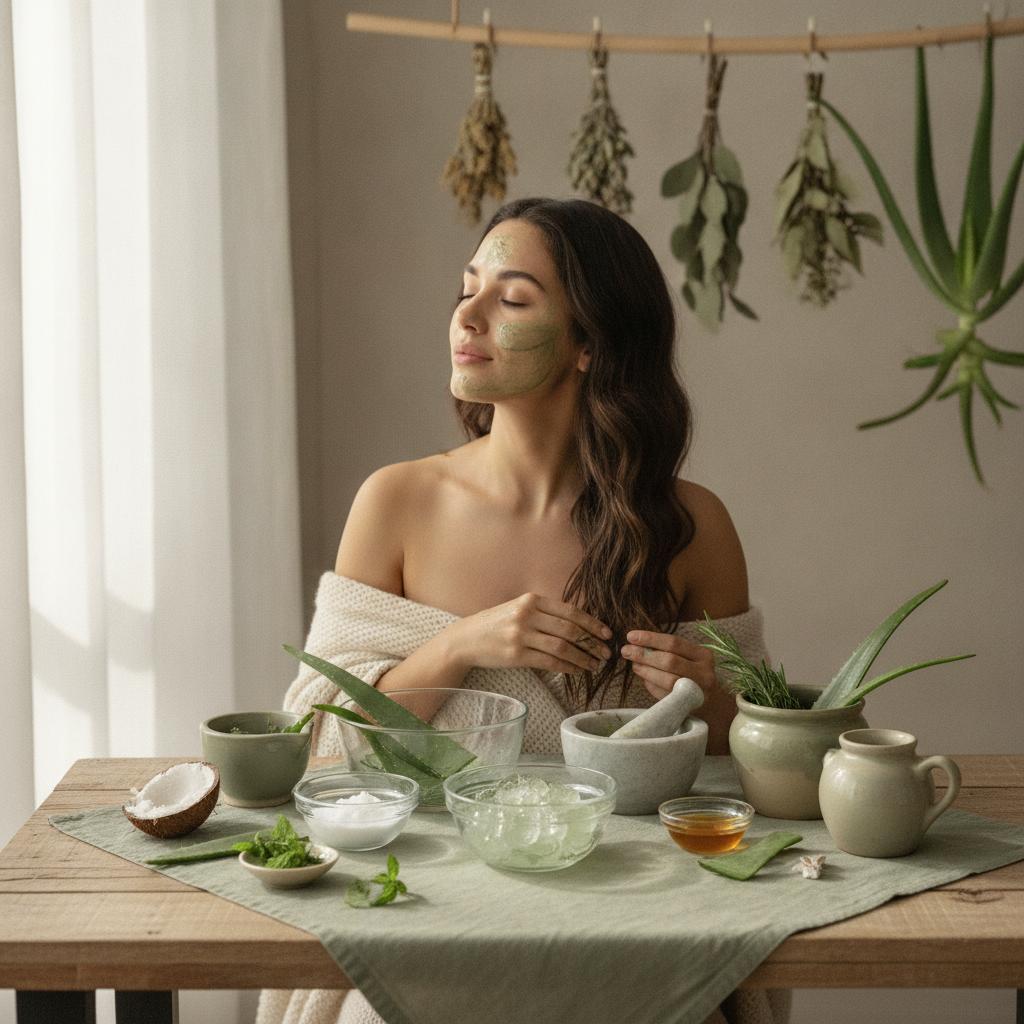 Application d'un masque capillaire a l'aloe vera sur des cheveux